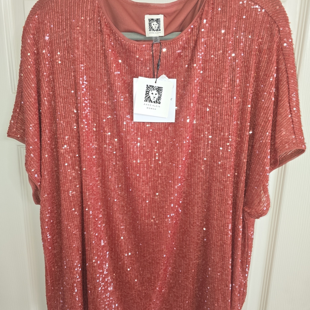 Anne Klein Coral Sequin Top
